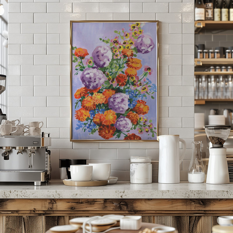 Marigold And Hydrangea - Stretched Canvas, Poster or Fine Art Print I Heart Wall Art