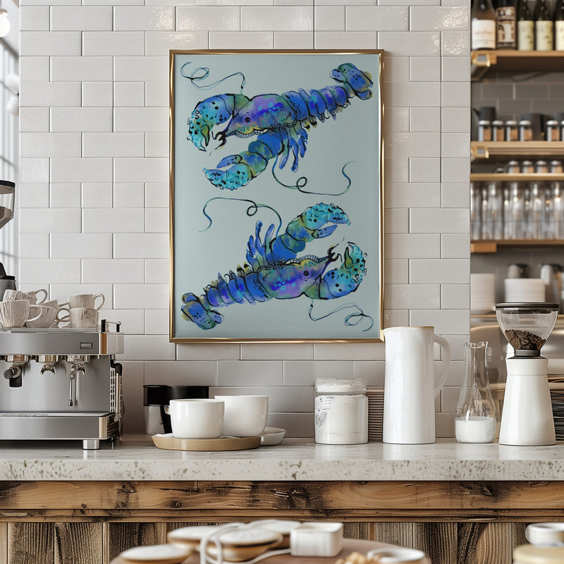 Lobsters On Azure - Stretched Canvas, Poster or Fine Art Print I Heart Wall Art