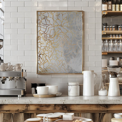 Abstract gold peonies line art concrete - Stretched Canvas, Poster or Fine Art Print I Heart Wall Art