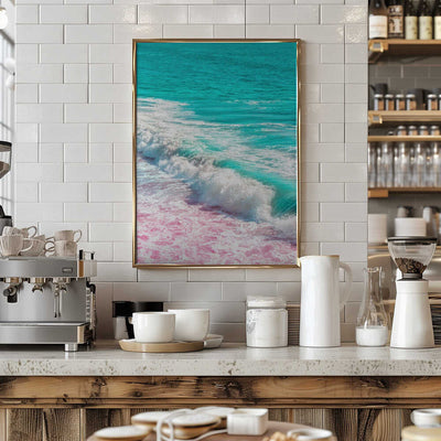 Waves Crashing in Pink and Blue - Stretched Canvas, Poster or Fine Art Print I Heart Wall Art