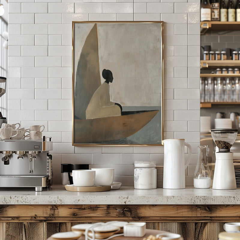 Woman On Boat - Stretched Canvas, Poster or Fine Art Print I Heart Wall Art