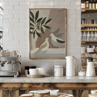 Doves On Patio - Stretched Canvas, Poster or Fine Art Print I Heart Wall Art