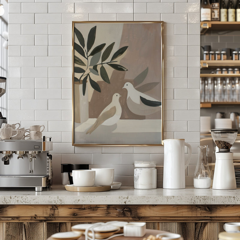 Doves On Patio - Stretched Canvas, Poster or Fine Art Print I Heart Wall Art