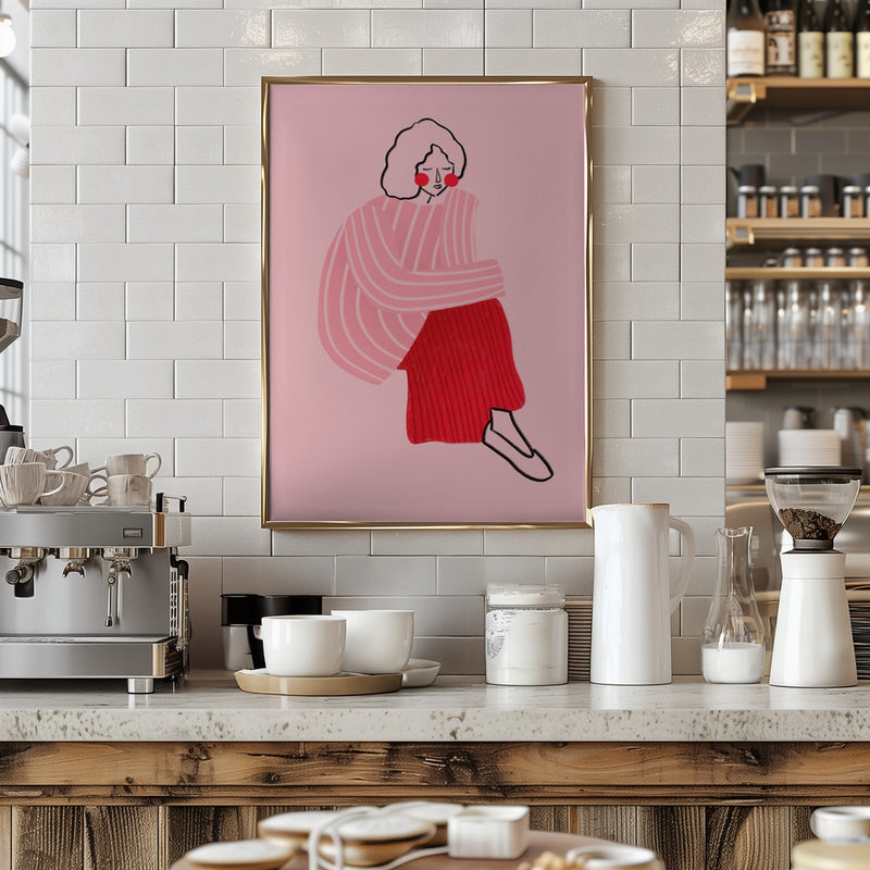 Pink and Red Line Lady - Stretched Canvas, Poster or Fine Art Print I Heart Wall Art