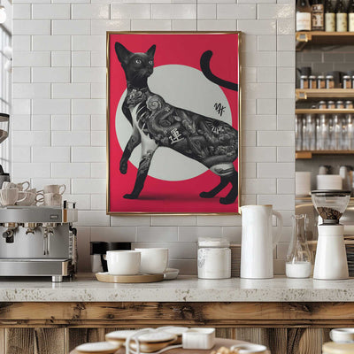 Japanese Cat Tattoo Red - Stretched Canvas, Poster or Fine Art Print