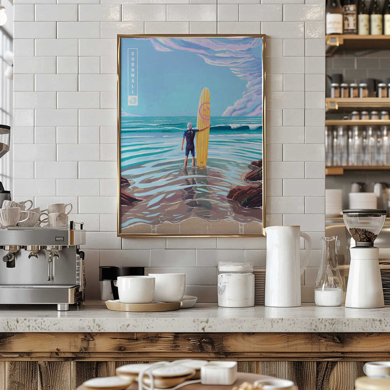 Surf Cornwall - Stretched Canvas, Poster or Fine Art Print