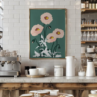 Wild Garden Poppies Green - Stretched Canvas, Poster or Fine Art Print I Heart Wall Art