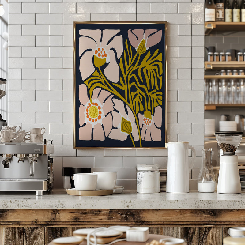 Backyard flower midnight blue - Stretched Canvas, Poster or Fine Art Print I Heart Wall Art