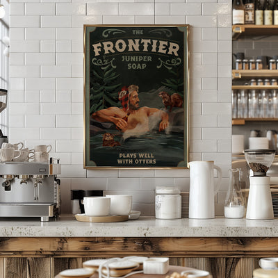 Frontier Man With Otters - Stretched Canvas, Poster or Fine Art Print I Heart Wall Art