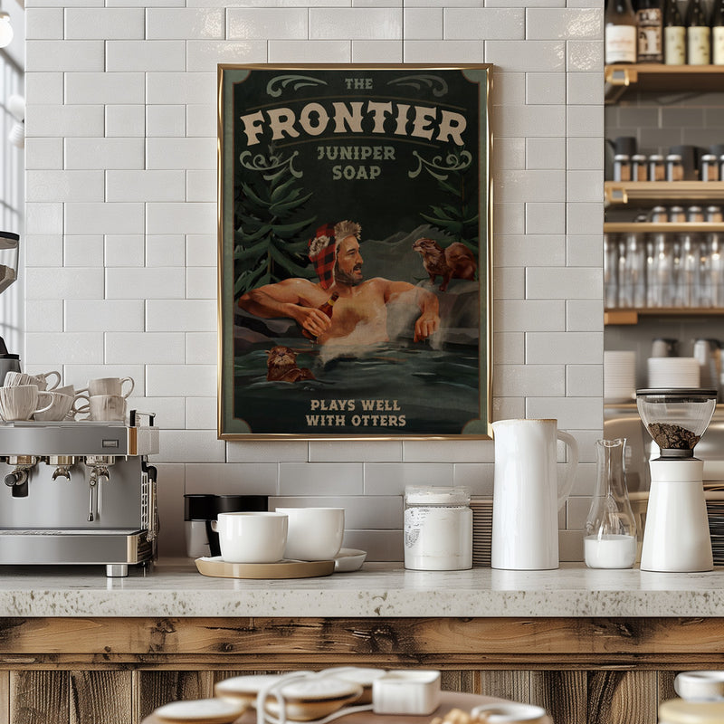 Frontier Man With Otters - Stretched Canvas, Poster or Fine Art Print I Heart Wall Art