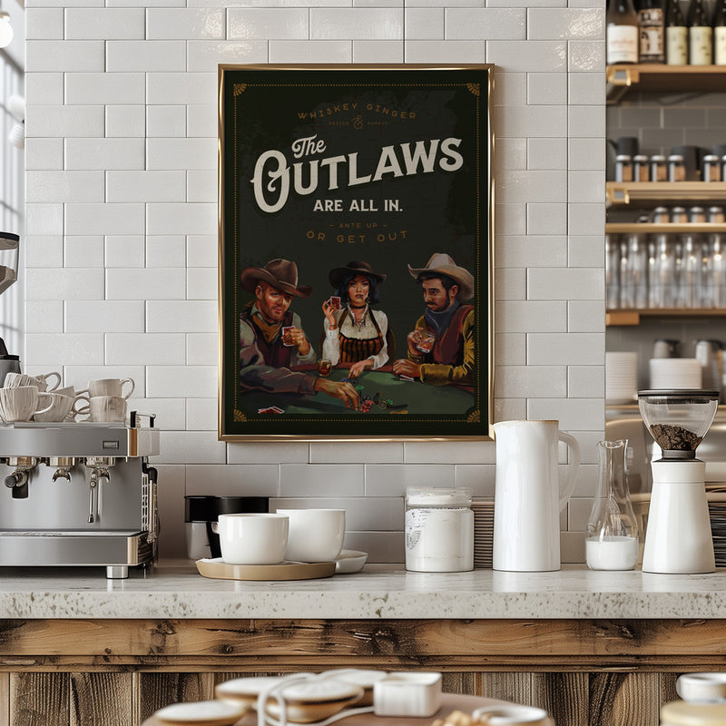 Outlaws Are All In Cool Cowboy Poker Art - Stretched Canvas, Poster or Fine Art Print I Heart Wall Art