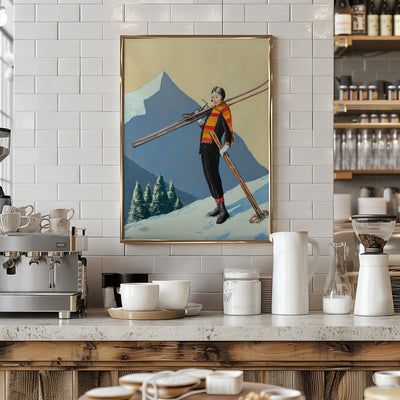 Skier with Colourful Scarf - Stretched Canvas, Poster or Fine Art Print I Heart Wall Art