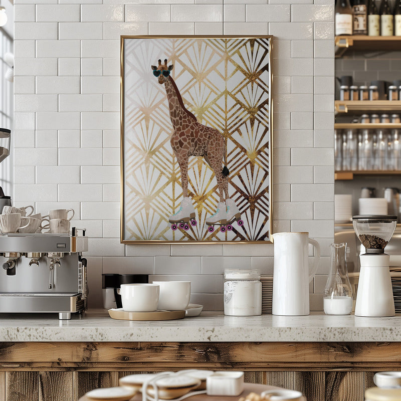 Giraffe Rollerskates Art Deco - Stretched Canvas, Poster or Fine Art Print I Heart Wall Art