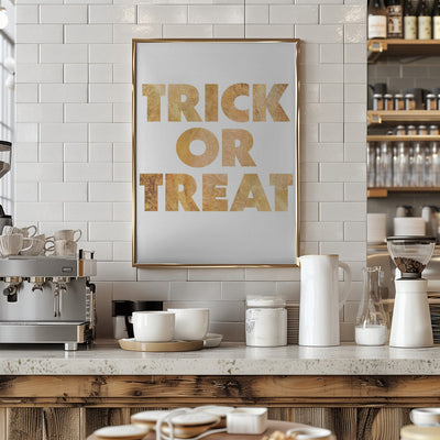 Trick or Treat GOLD typography - Stretched Canvas, Poster or Fine Art Print I Heart Wall Art
