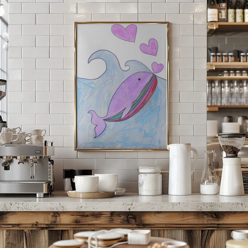 Kids whale heart love - Stretched Canvas, Poster or Fine Art Print I Heart Wall Art