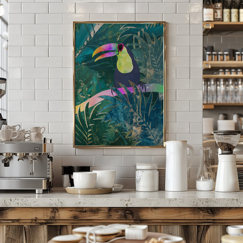 Jungle Rainbow Toucan - Stretched Canvas, Poster or Fine Art Print I Heart Wall Art