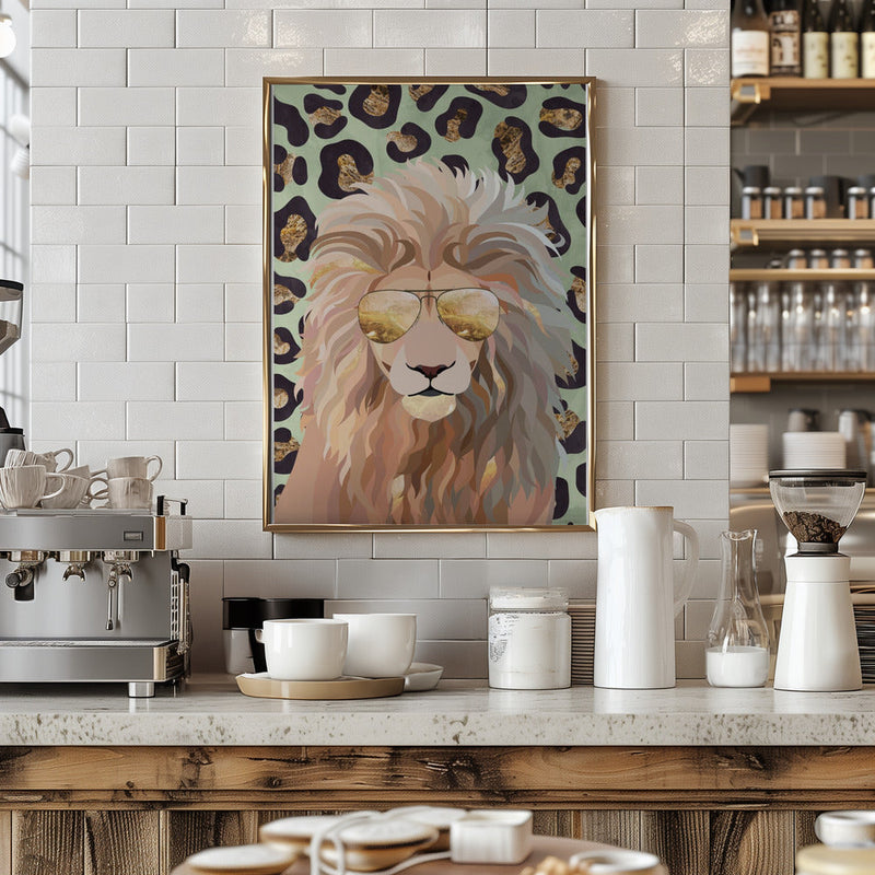 Leopard Print Lion Green - Stretched Canvas, Poster or Fine Art Print I Heart Wall Art