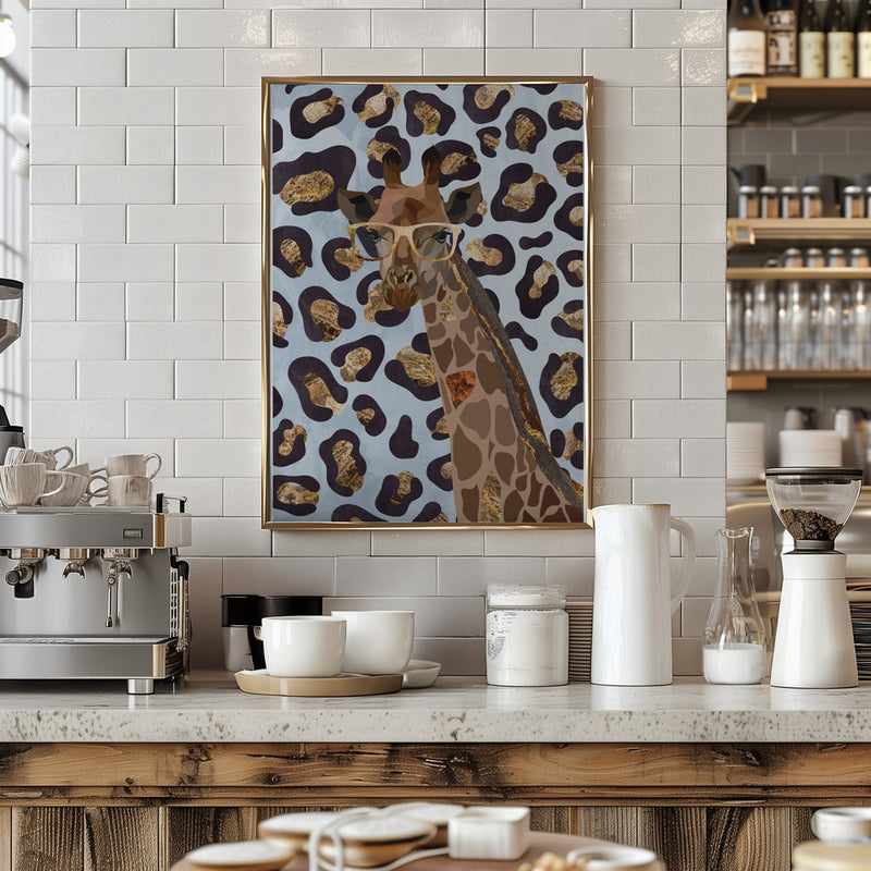Leopard Print Giraffe Blue - Stretched Canvas, Poster or Fine Art Print I Heart Wall Art
