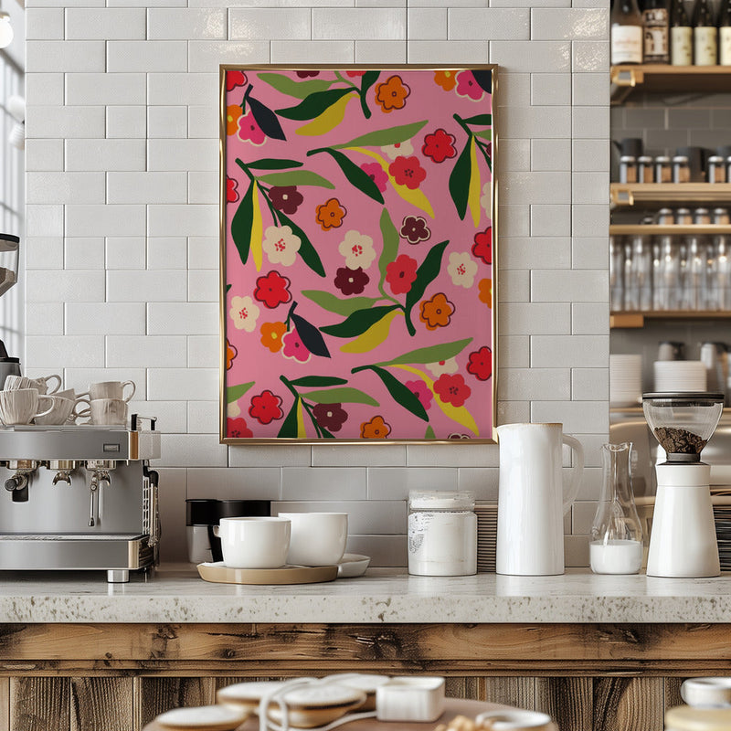 Retro Floral Fields - Stretched Canvas, Poster or Fine Art Print I Heart Wall Art