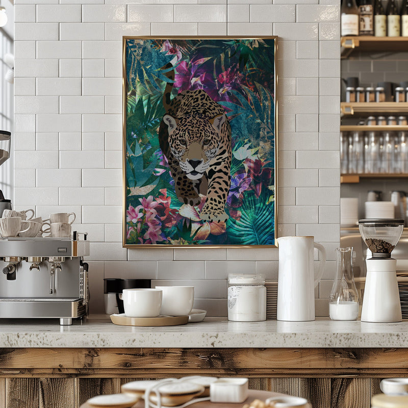 Tropical Jungle Jaguar - Stretched Canvas, Poster or Fine Art Print I Heart Wall Art