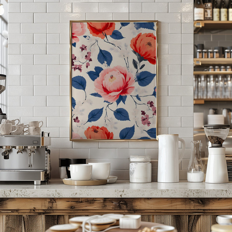 Crimson and Coral Flower - Stretched Canvas, Poster or Fine Art Print I Heart Wall Art