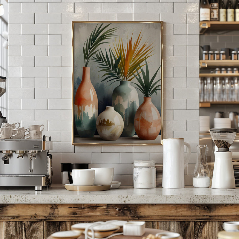 Tropical Vases In Watercolor Hues - Stretched Canvas, Poster or Fine Art Print I Heart Wall Art