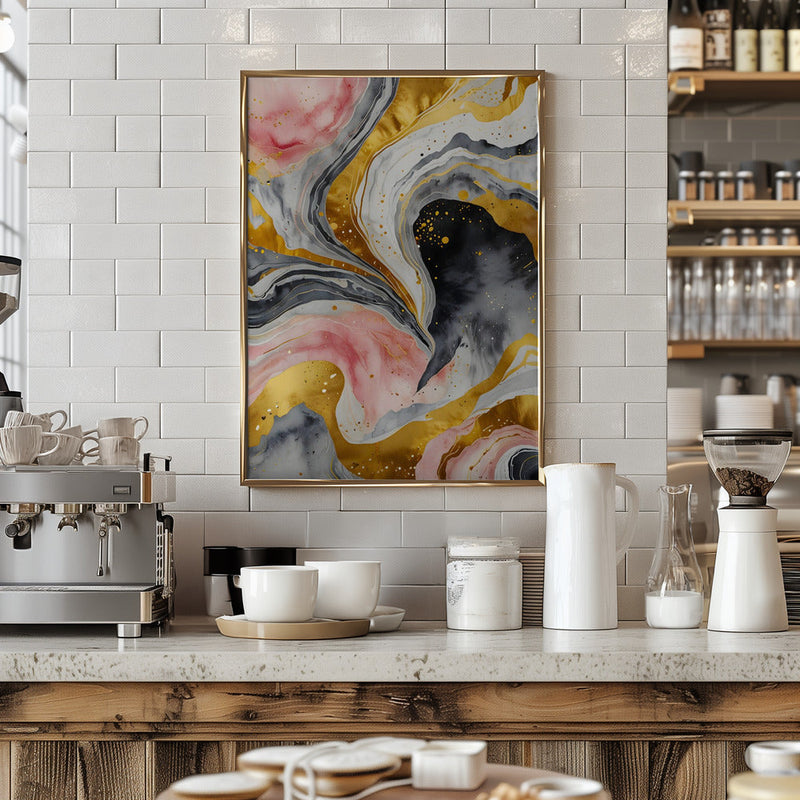 Golden Marble Whirls - Stretched Canvas, Poster or Fine Art Print I Heart Wall Art