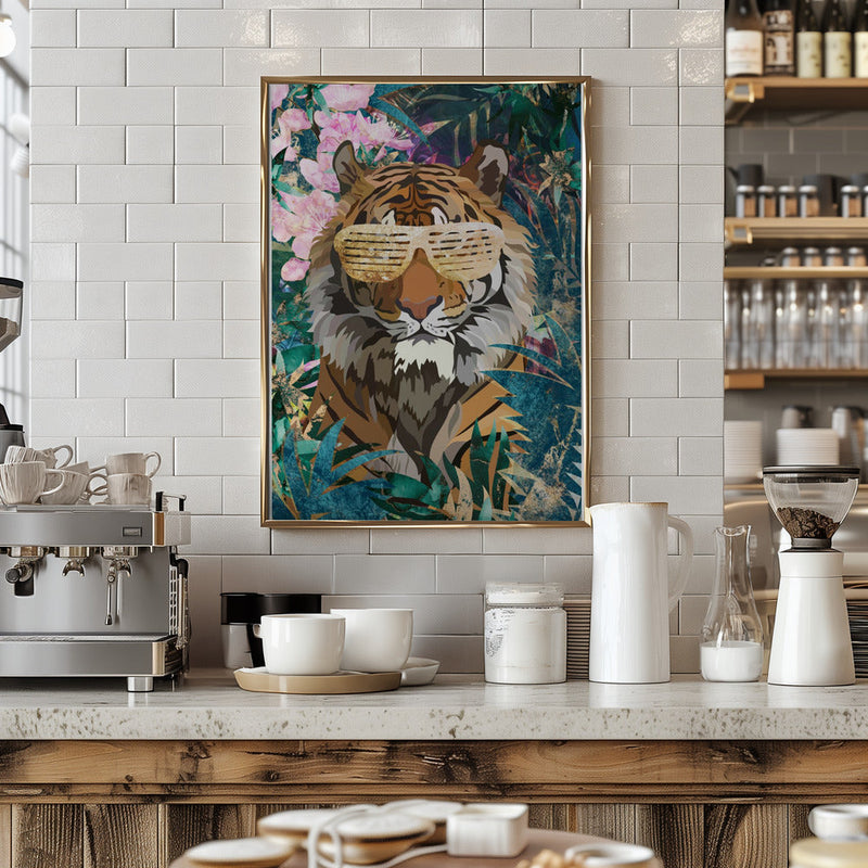 Cool Tiger Tropical Jungle - Stretched Canvas, Poster or Fine Art Print I Heart Wall Art