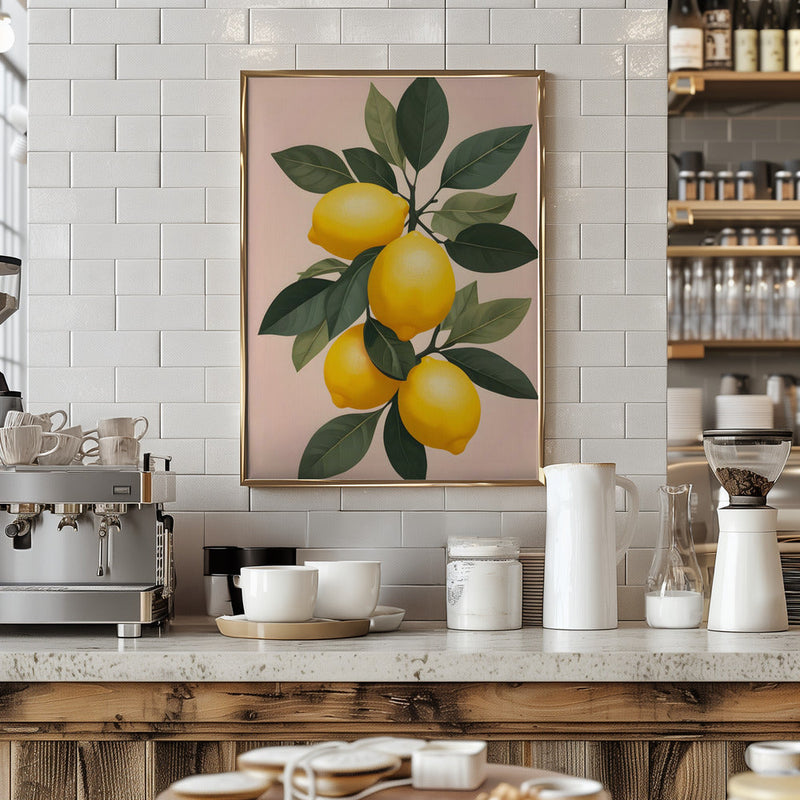 Golden Lemons On Green - Stretched Canvas, Poster or Fine Art Print I Heart Wall Art