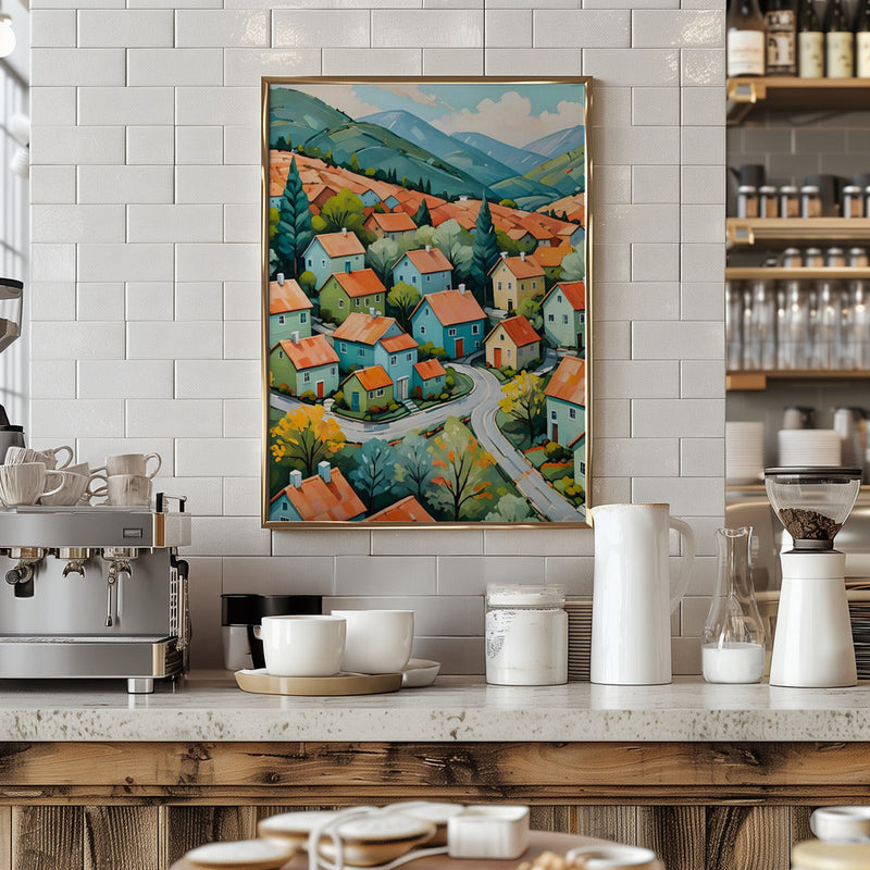 Pastel Village Dream - Stretched Canvas, Poster or Fine Art Print I Heart Wall Art