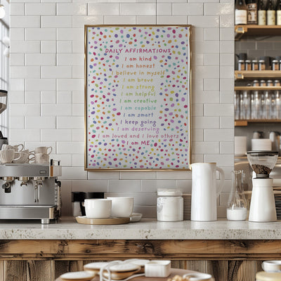 Daily Affirmations Polkadots - Stretched Canvas, Poster or Fine Art Print I Heart Wall Art