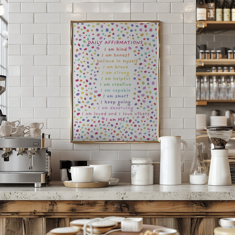 Daily Affirmations Polkadots - Stretched Canvas, Poster or Fine Art Print I Heart Wall Art