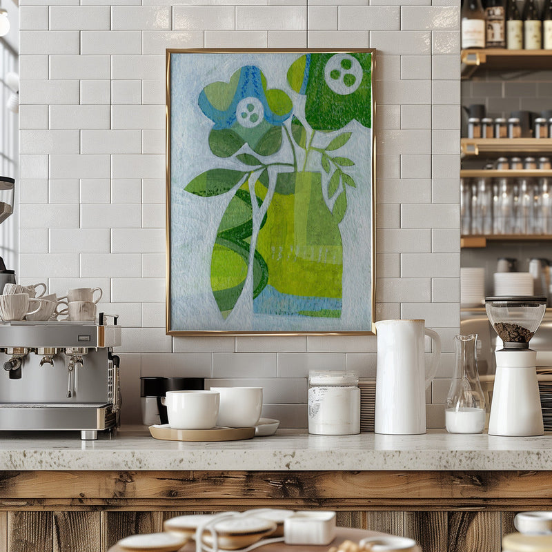 Abstract Daisy Green Blue - Stretched Canvas, Poster or Fine Art Print I Heart Wall Art