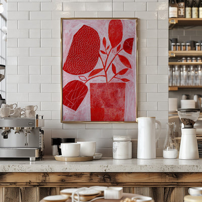 Red Floral Vase - Stretched Canvas, Poster or Fine Art Print I Heart Wall Art