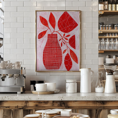 Red Floral Vase - Stretched Canvas, Poster or Fine Art Print I Heart Wall Art