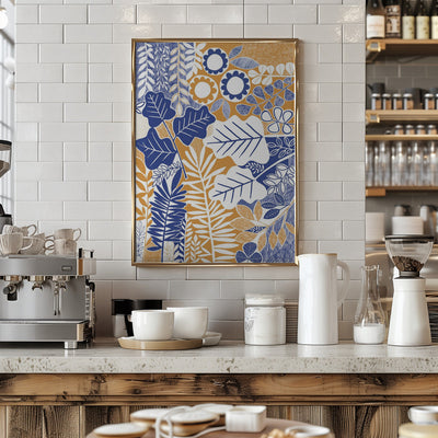 Modern Botanical  Mustard &amp; Cornflower - Stretched Canvas, Poster or Fine Art Print I Heart Wall Art