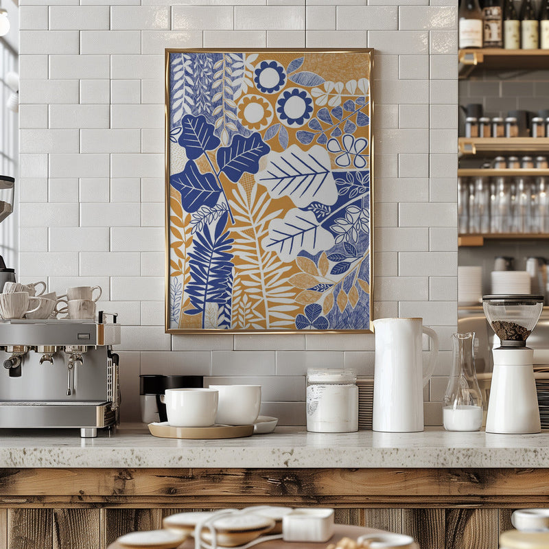 Modern Botanical  Mustard &amp; Cornflower - Stretched Canvas, Poster or Fine Art Print I Heart Wall Art