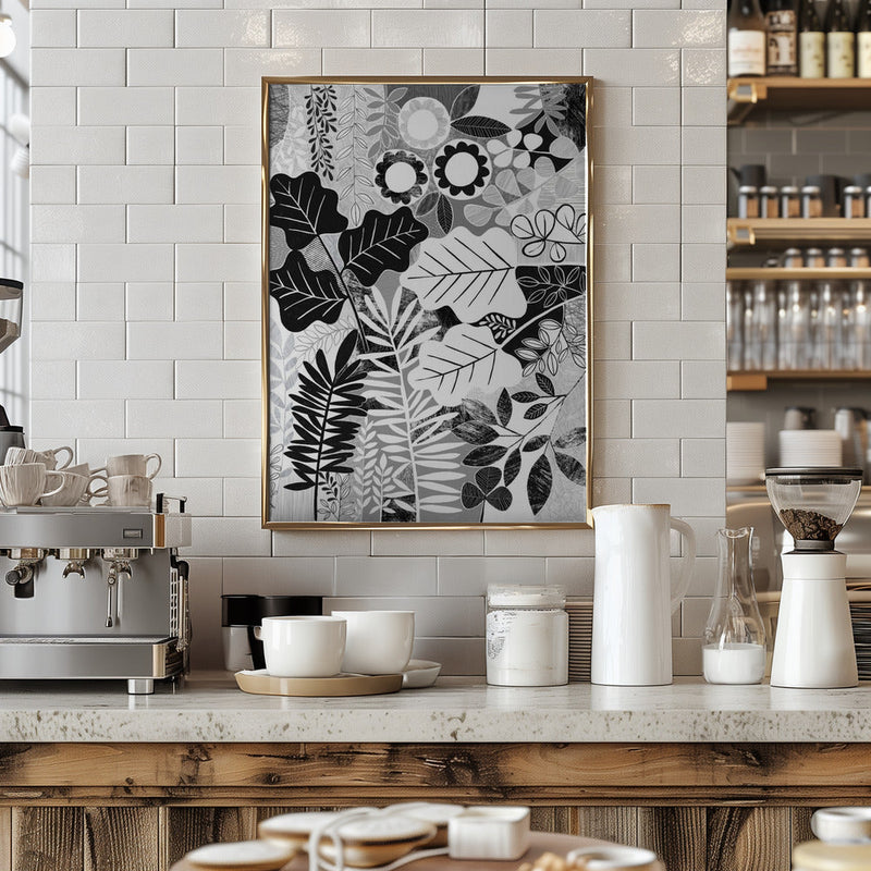 Modern Botanical Black &amp; White - Stretched Canvas, Poster or Fine Art Print I Heart Wall Art