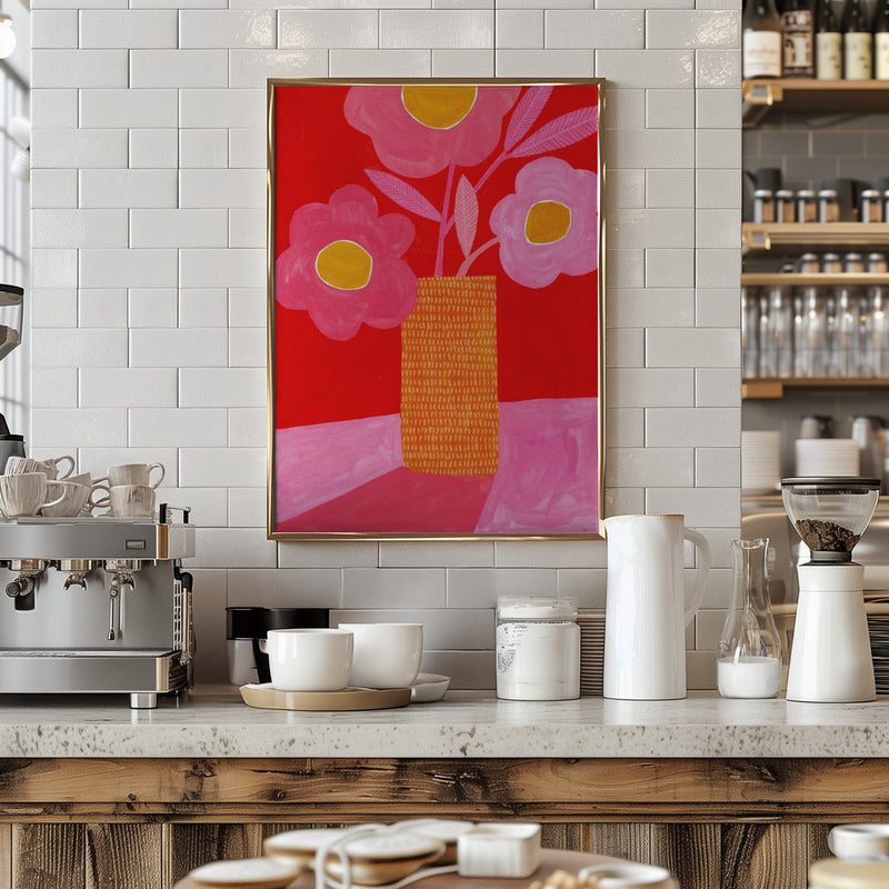 Modern Daisy Pink &amp; Red - Stretched Canvas, Poster or Fine Art Print I Heart Wall Art