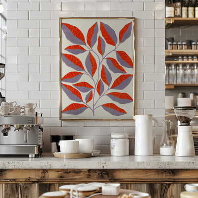 Striped Leaves Branch - Stretched Canvas, Poster or Fine Art Print I Heart Wall Art