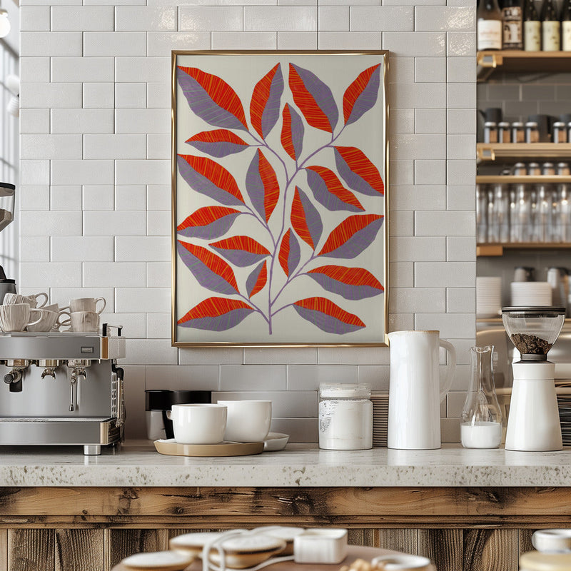 Striped Leaves Branch - Stretched Canvas, Poster or Fine Art Print I Heart Wall Art