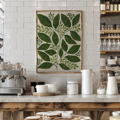 Striped Leaves Branch - Stretched Canvas, Poster or Fine Art Print I Heart Wall Art