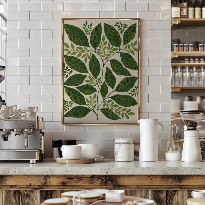 Striped Leaves Branch - Stretched Canvas, Poster or Fine Art Print I Heart Wall Art