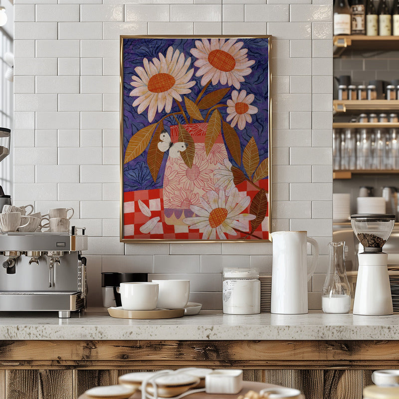 Daisies In A Patterned Vase - Stretched Canvas, Poster or Fine Art Print I Heart Wall Art