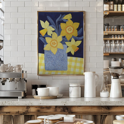 Daffodils With Yellow Gingham - Stretched Canvas, Poster or Fine Art Print I Heart Wall Art