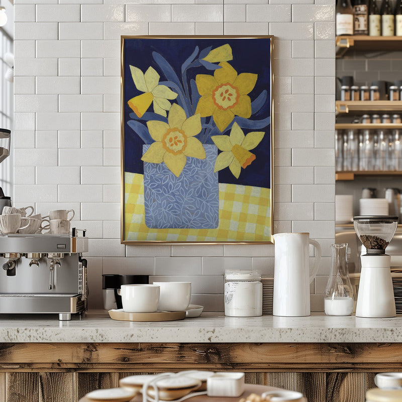 Daffodils With Yellow Gingham - Stretched Canvas, Poster or Fine Art Print I Heart Wall Art