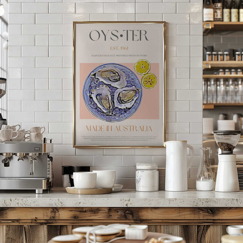 Fresh Oysters with Lemon Slices - Stretched Canvas, Poster or Fine Art Print