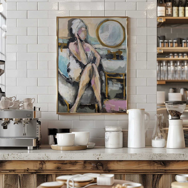 “Bathroom Conversation” - Stretched Canvas, Poster or Fine Art Print