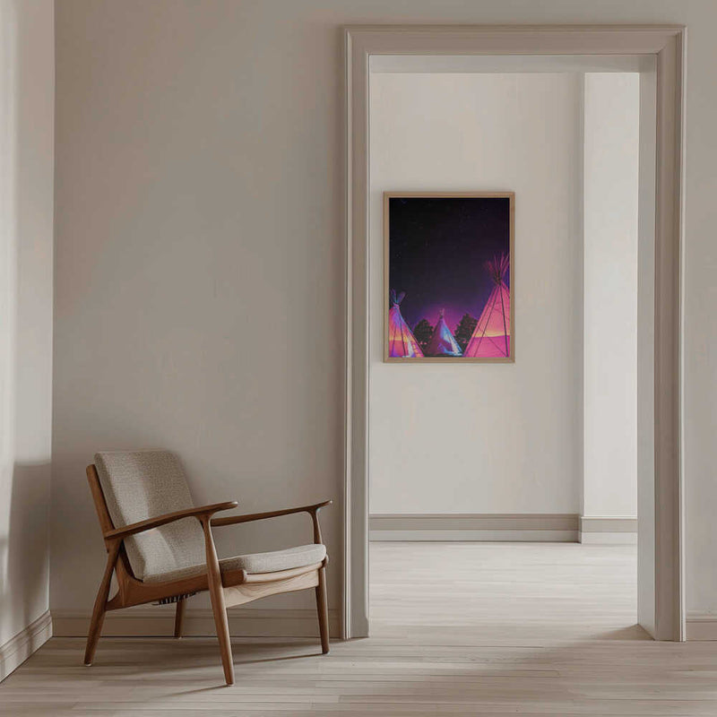 Vaporwave Teepees Glowing at Night Under Stars In Marfa Texas - Stretched Canvas, Poster or Fine Art Print I Heart Wall Art