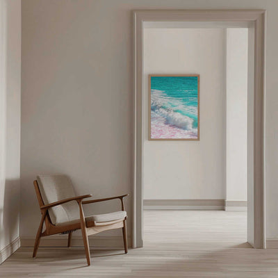 Waves Crashing in Pink and Blue - Stretched Canvas, Poster or Fine Art Print I Heart Wall Art